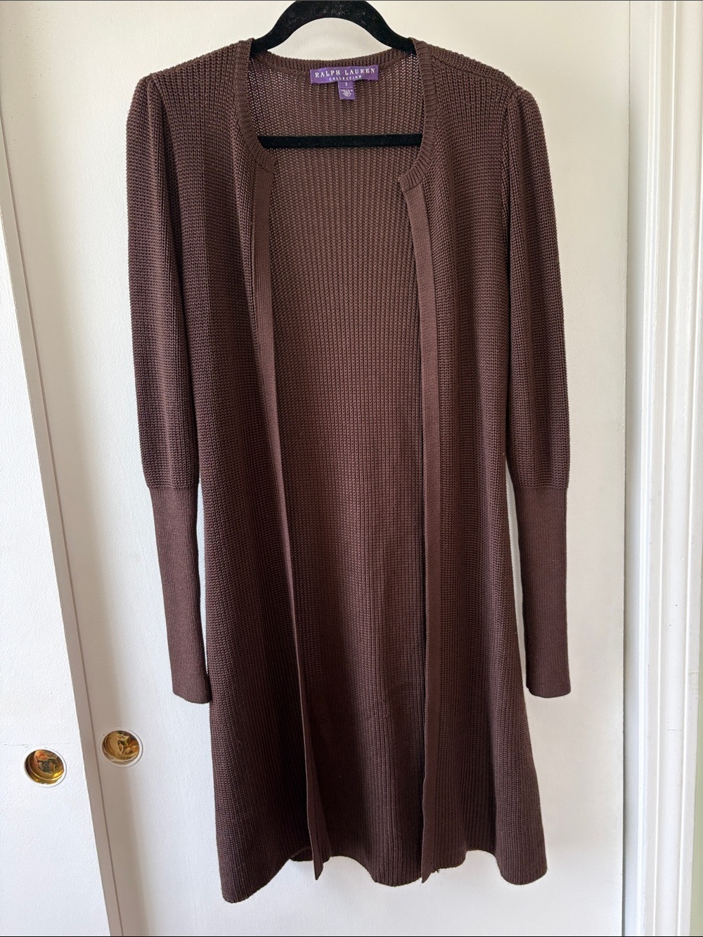 Ralph Lauren Purple Label Silk Cashmere Open Front Chocolate Brown Cardigan S